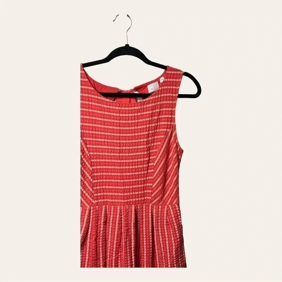 0139. ANTHROPOLOGIE POSTMARK CORAL RIBBON MIDI DRESS SIZE SMALL OPEN BACK W/ TIE - Picture 3 of 10